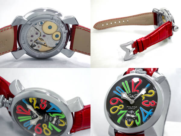 ガガ･ミラノスーパーコピー GAGAMILANO マニュアル　48mm　手巻き z5010.2 レッド皮 ブラック/マルチカラーアラビア